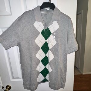 Old Navy Men's XL Gray Green White Argyle Polo Shirt Preppy Aesthetic NWOT